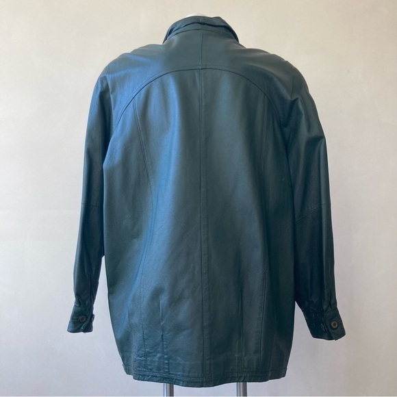 Jacqueline Ferrar | Forest Green Jade Vintage 80s Oversized Leather Jacket - Picture 3 of 7